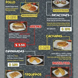 Tequeños, cachaza, empanadas, patacones.
