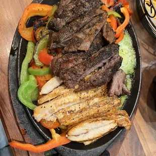 Stake and chicken fajitas