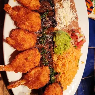 Carne asada and shrimp / rice and beans