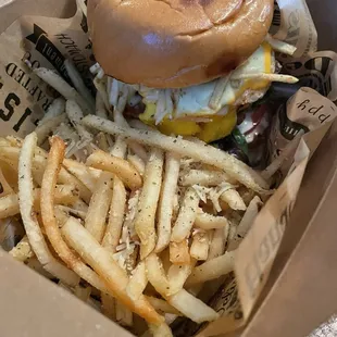VENEZUELAN Burger with PARMESAN TRUFFLE fries