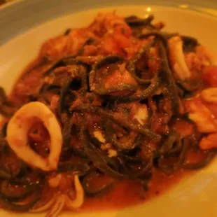 Black squid linguini with seafood