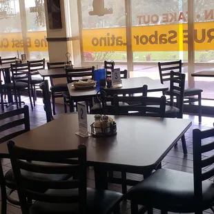empty tables and chairs