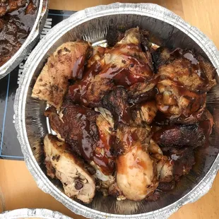 a bowl of barbecued chicken