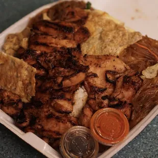 Dinner foe tonight on this aloha Wednesday night (combination Plate Meat JUN &amp; BBQ Chicken)  *8/18/21