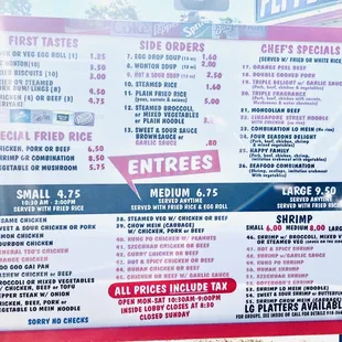 Drive thru Menu as of June 6, 2020