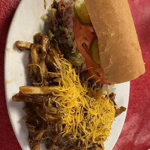 Monster po,boy with a side of debris fries
