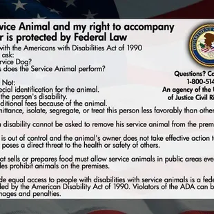 Picture of the ADA Law card that he refused to read.