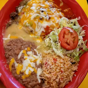 Beef enchiladas Christmas style.