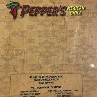 Menu cover