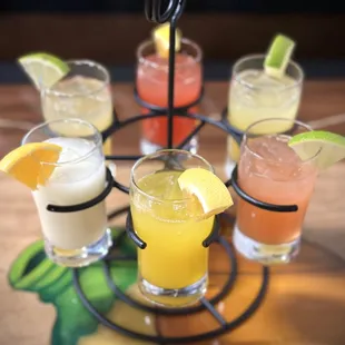 Margarita flight. Choose 6 flavors. Frozen or on the rocks