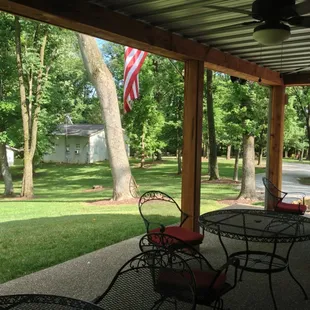 patio area with american flag