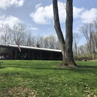 a view of the building from the lawn