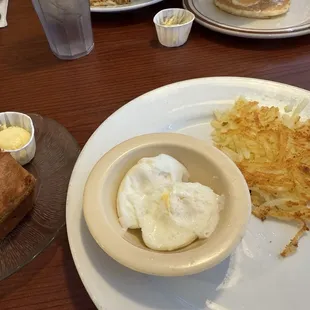 Two egg breakfast with half order hash browns and delicious warm blueberry muffin