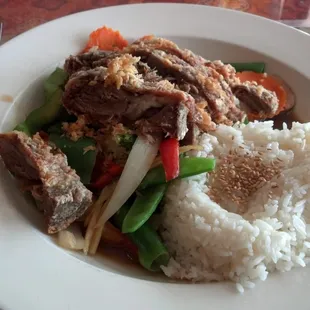 Duck in ginger sauce with coconut rice