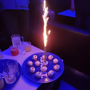 A special birthday celebration with cupcakes and a sparkler!