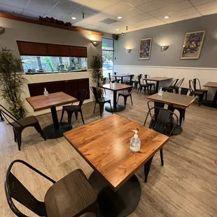 tables and chairs in a restaurant