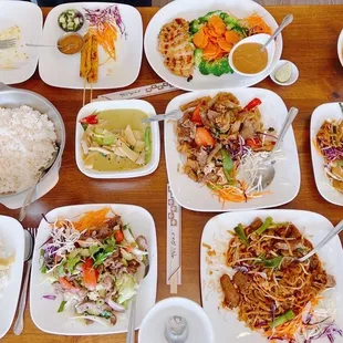 Pad Thai, Khao Soi, Emerald Chicken, Chicken Satay , Pad Khi Mao, Beef Salad, Green Curry