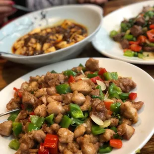 Pepper Twins Chicken, Pepper Twins Steak Cubes, Mapo Tofu