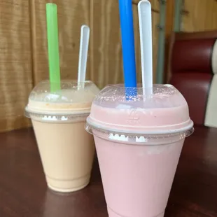 a close up of two drinks