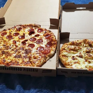 two boxes of pizza