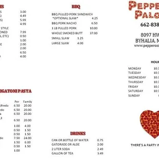 the menu for pepperoni pizza