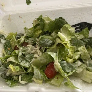 Side salad with mozzarella cheese, cherry tomatoes and ranch.  Comes with baby carrots and bacon but took off.