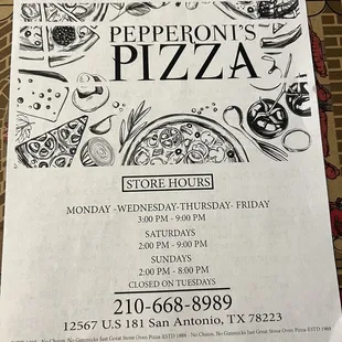 Front of menu