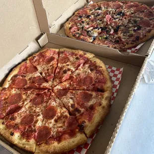 two pizzas in a box