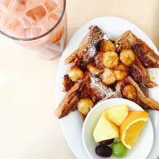 Banana Foster French Toast with Strawberry Banana Juice!