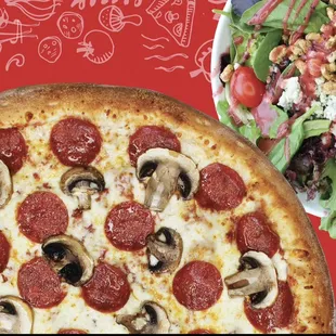 Two toppings pizza and Napa salad