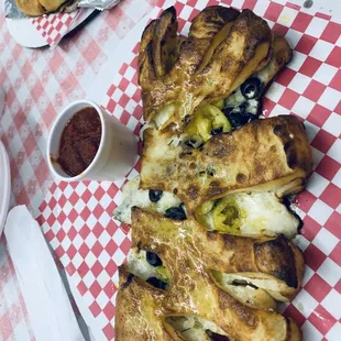 Mouth-watering calzone! Sorry it's sideways.