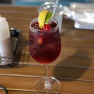 a drink in a wine glass