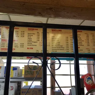 Menu, behind bars.