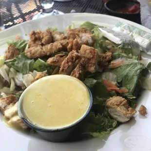 Chicken tender salad the honey mustard dressing is spectacular