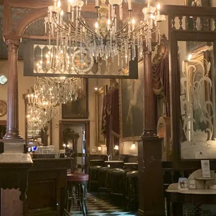 a chandelier in a restaurant