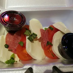 Caprese salad antipasto style with salami - to go