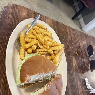Cheeseburger with fries.