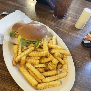 Spicy Chicken sandwich with fries.
