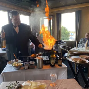 Making steak Diane tableside