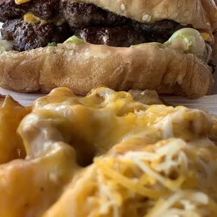 Chili cheese fries and double cheeseburger