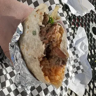 Asada Burrito, added cilantro and onions