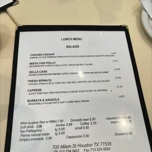 Lunch menu