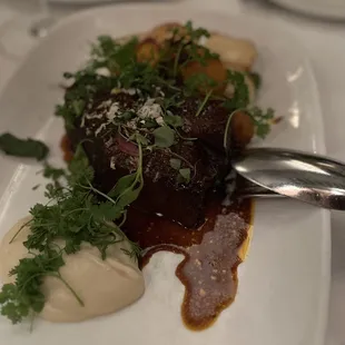 Red wine braised short rib of beef. Huge serving! We split it.