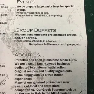 a menu for a special event