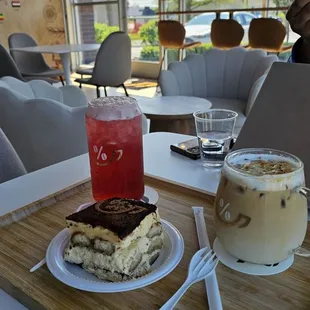 Spanish latte, mango hibiscus refresher, tiramisu