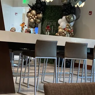 a table and chairs in a restaurant