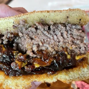 Inside shot of Bacon Jam Cheddar Burger