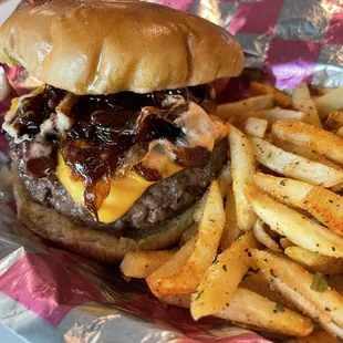 Bacon Jam Cheddar Burger &amp; Fries