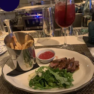 Steak, salad, fries-half order