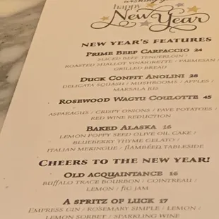 New Years menu